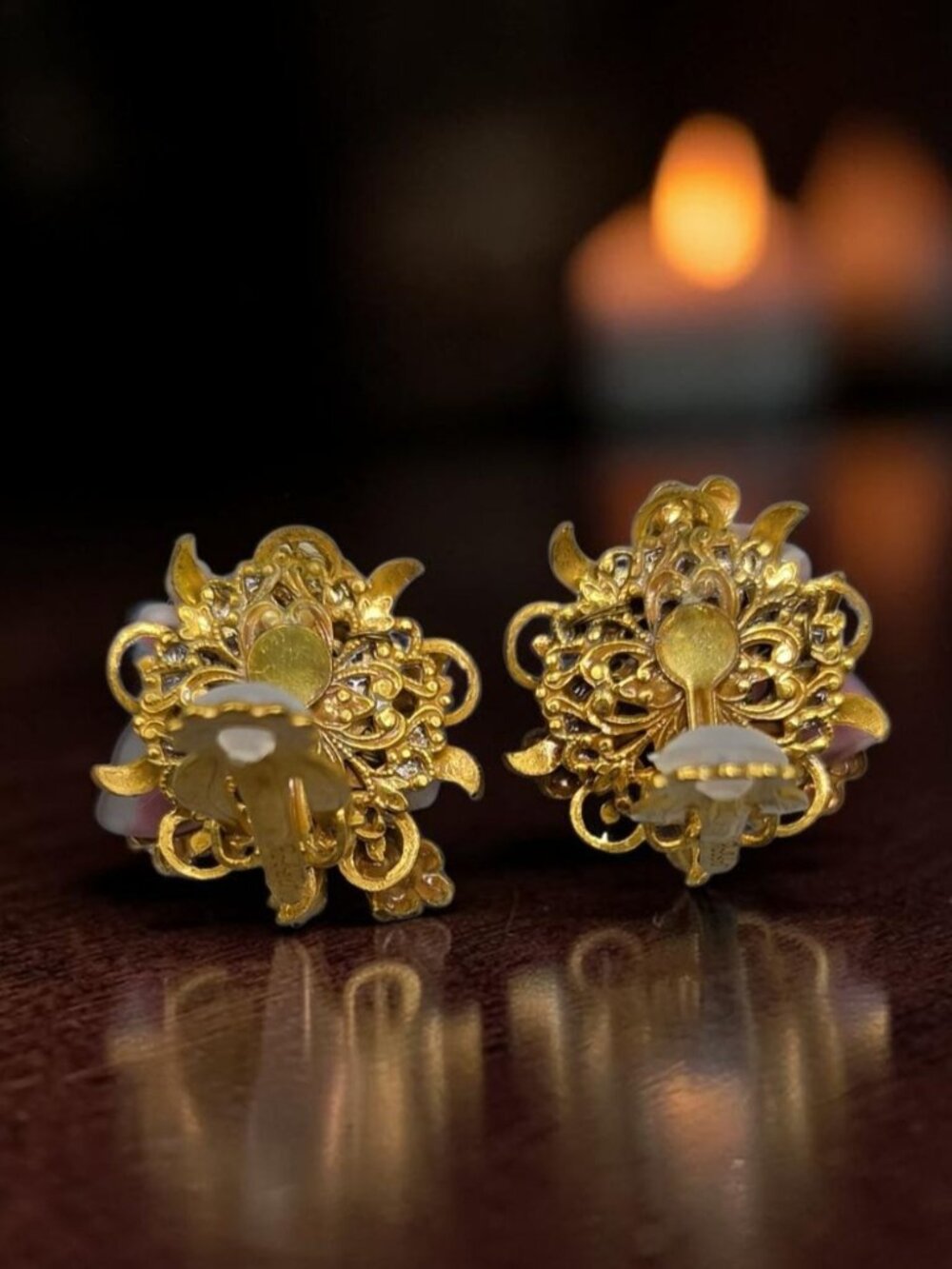 Vintage Signed Robert Pink Flower Cluster Clip-On Earrings Mid-Century 1950s - Picture 5 of 12
